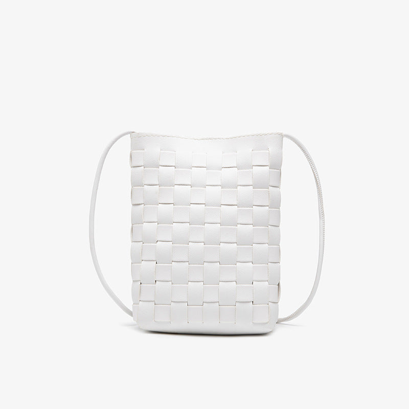Wholesale PU Woven Simple Messenger Vertical Phone Bag